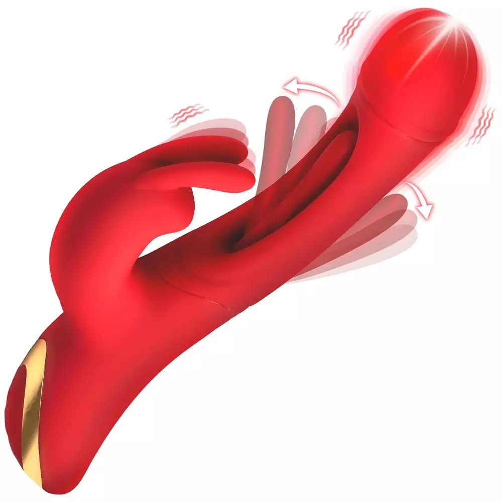Inmi Flicking Rechargeable Silicone Rabbit Vibrator In Red